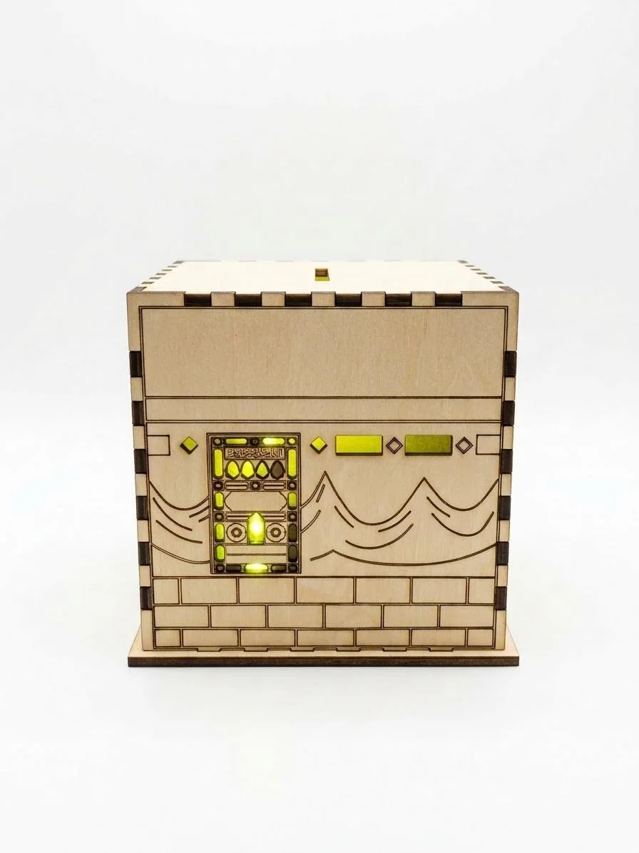 Meshkat wooden Kaaba sadaqa craft kit from the studio portfolio